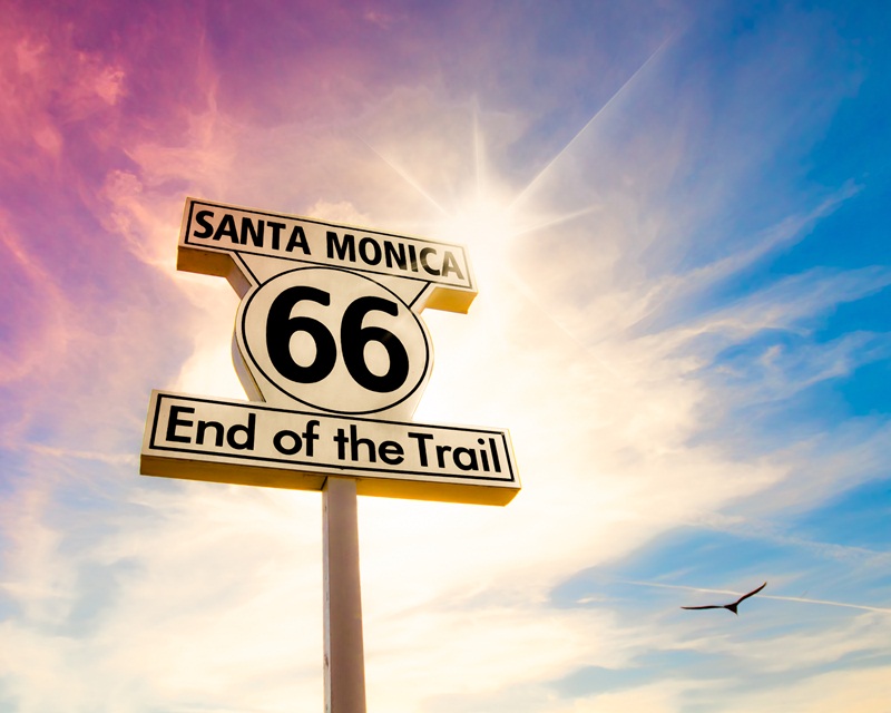 Historic Route 66 sign at Santa Monica